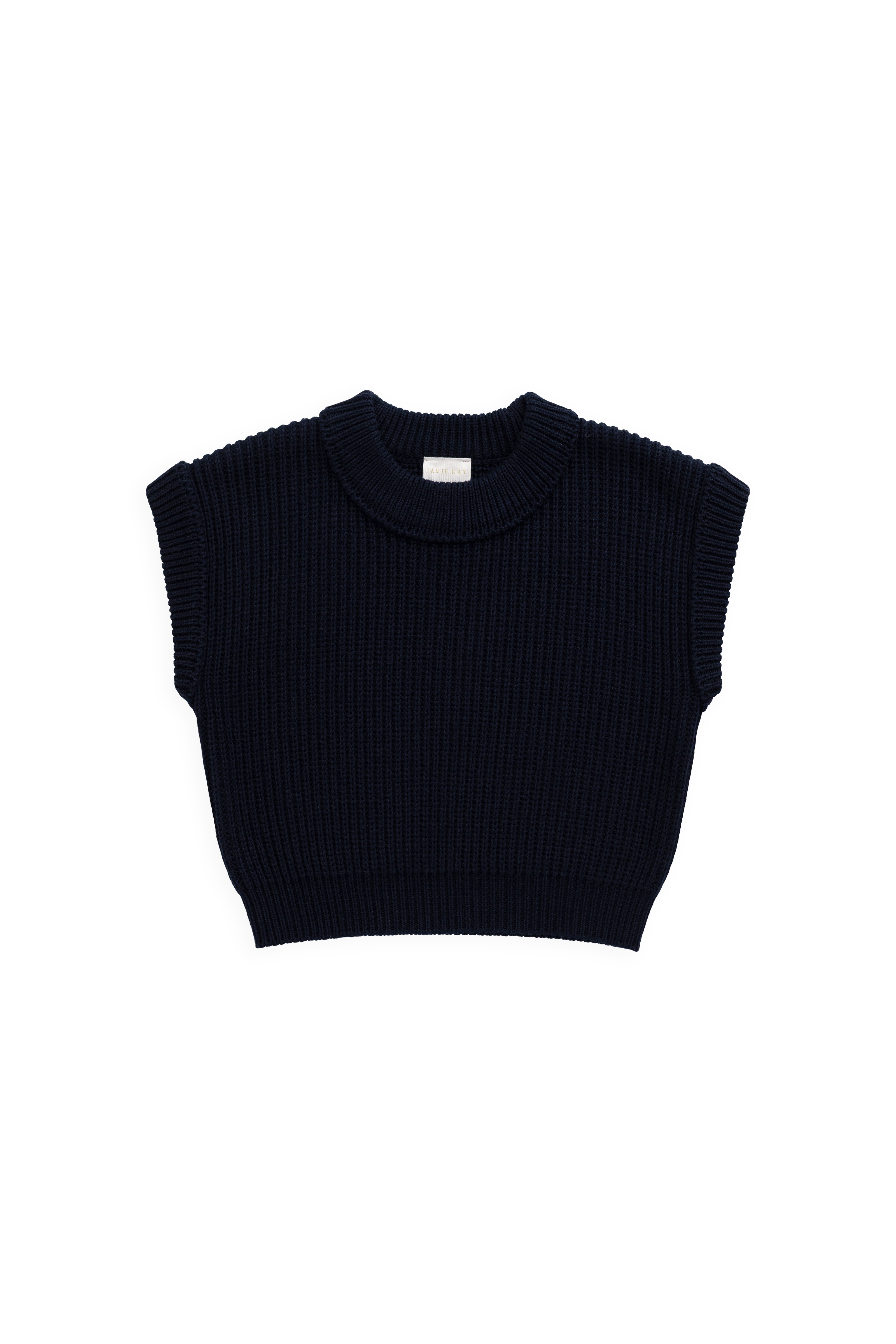 Gilet en Coton Tricoté Côtelé Bleu Marine Classique avec Manches Courtes et Coupe Courte pour Enfants de 6 Mois à 8 Ans
