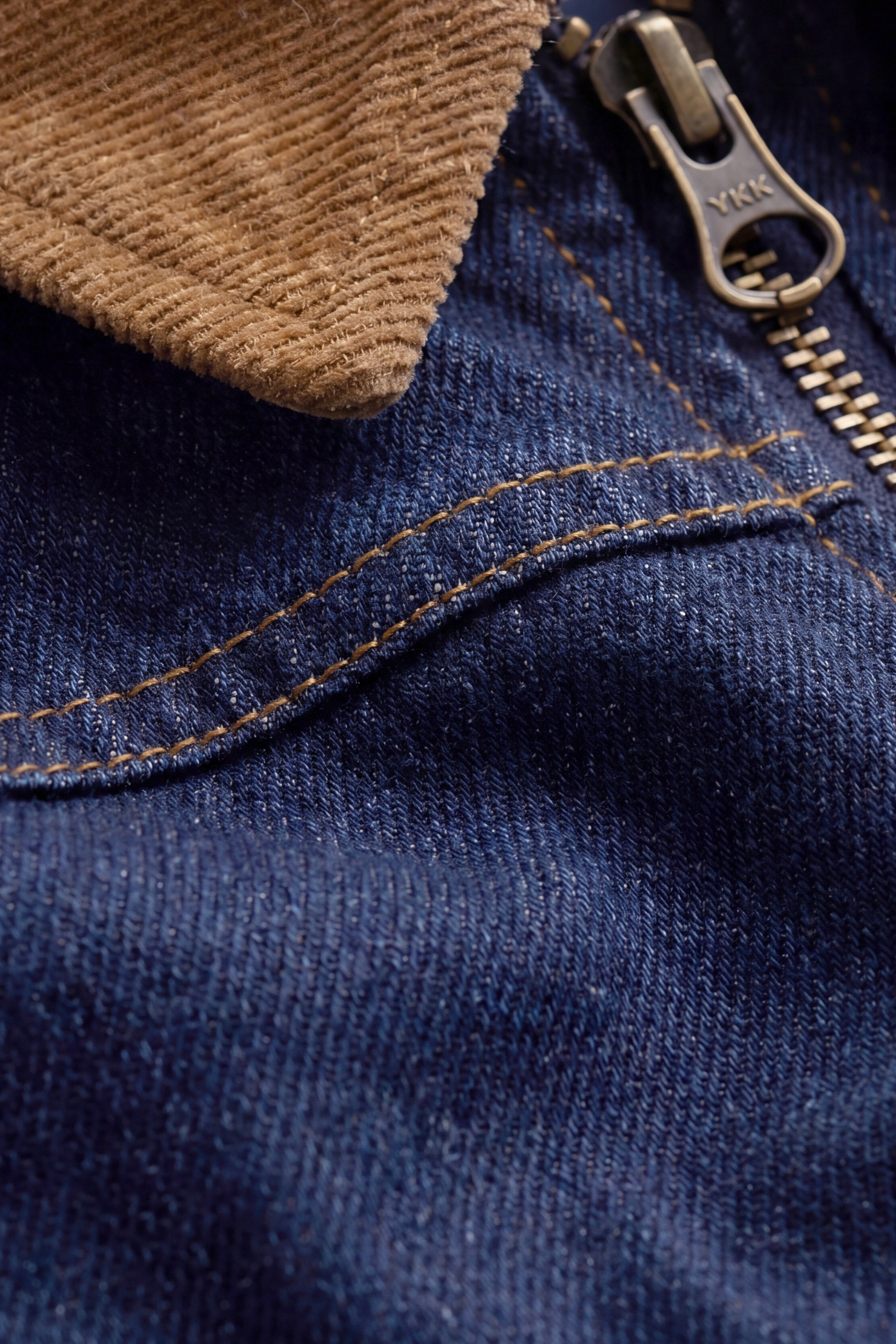 Veste classique en jean de coton indigo uni avec col en velours côtelé et fermeture éclair pour enfants de 6 mois à 8 ans