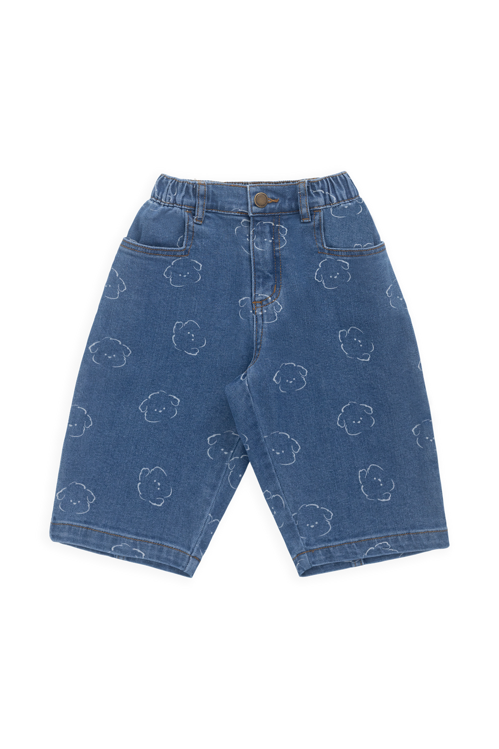 Pantalon en jean décontracté en coton bleu avec motif intégral, taille élastiquée et poches fonctionnelles pour enfants de 6 mois à 8 ans