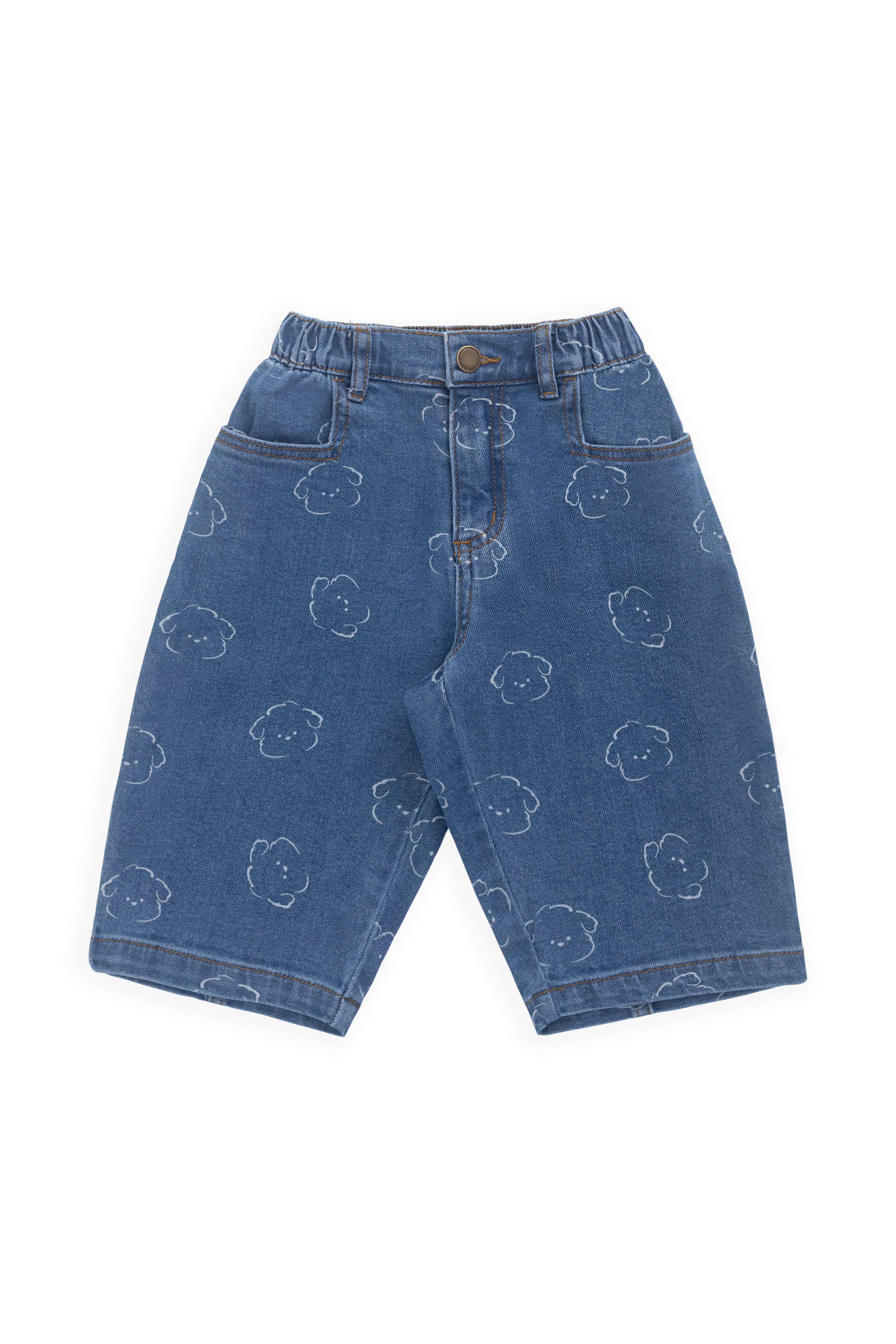 Pantalon en jean décontracté en coton bleu avec motif intégral, taille élastiquée et poches fonctionnelles pour enfants de 6 mois à 8 ans