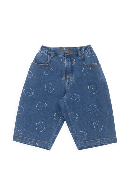 Pantalon en jean décontracté en coton bleu avec motif intégral, taille élastiquée et poches fonctionnelles pour enfants de 6 mois à 8 ans