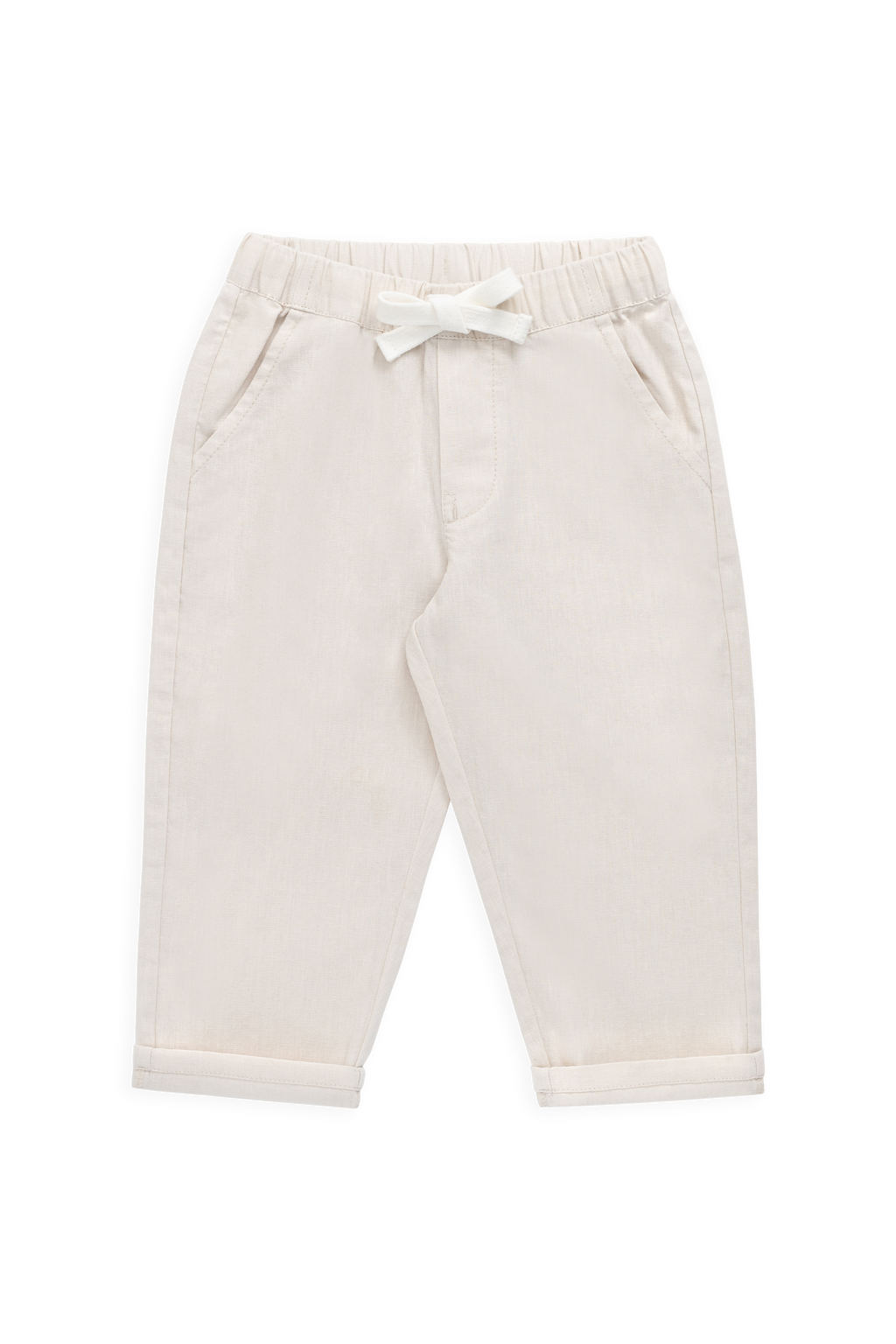 Pantalon droit décontracté en lin de coton naturel uni avec taille élastique pour enfants de 6 mois à 10 ans