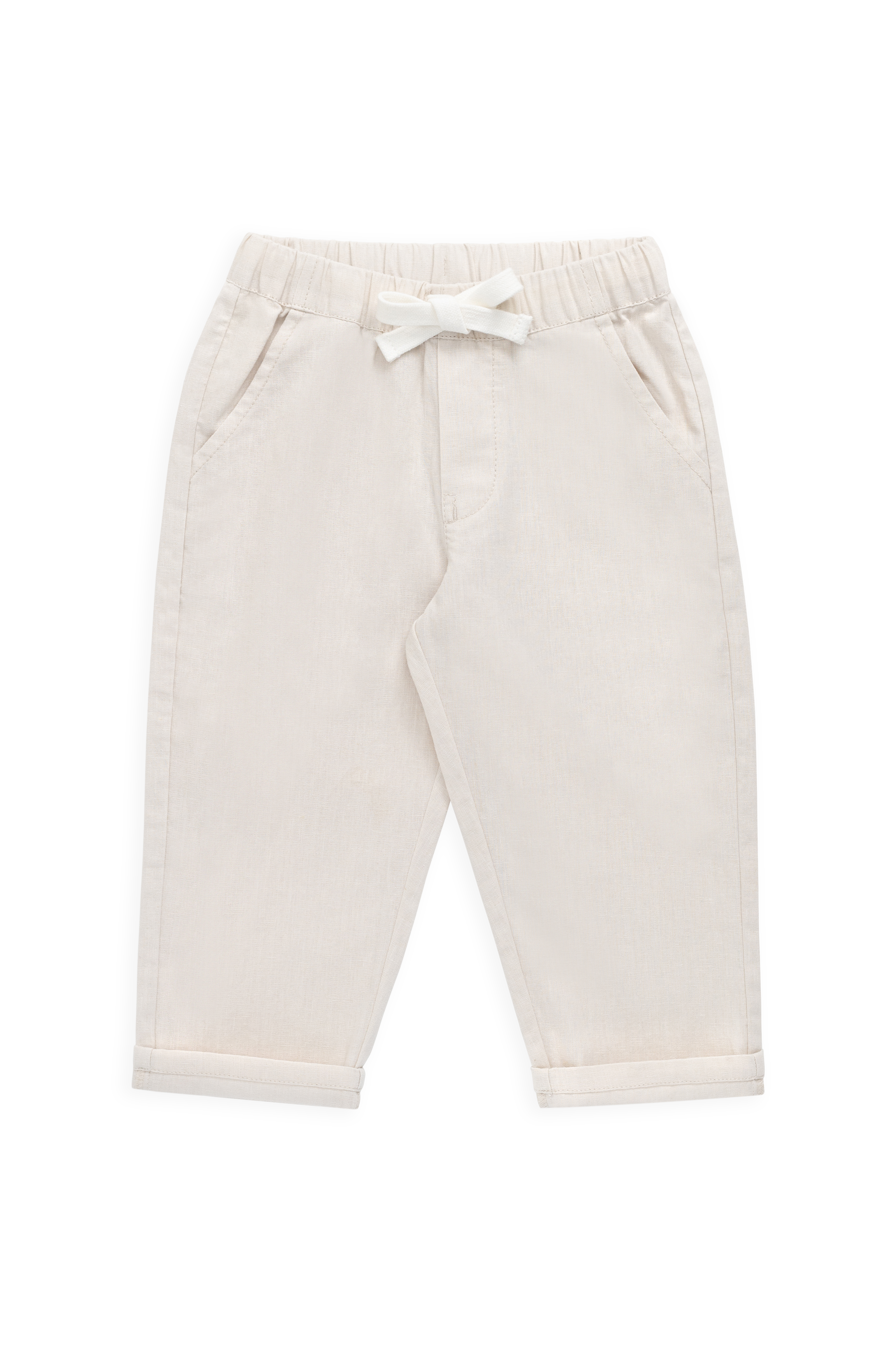 Pantalon droit décontracté en lin de coton naturel uni avec taille élastique pour enfants de 6 mois à 10 ans