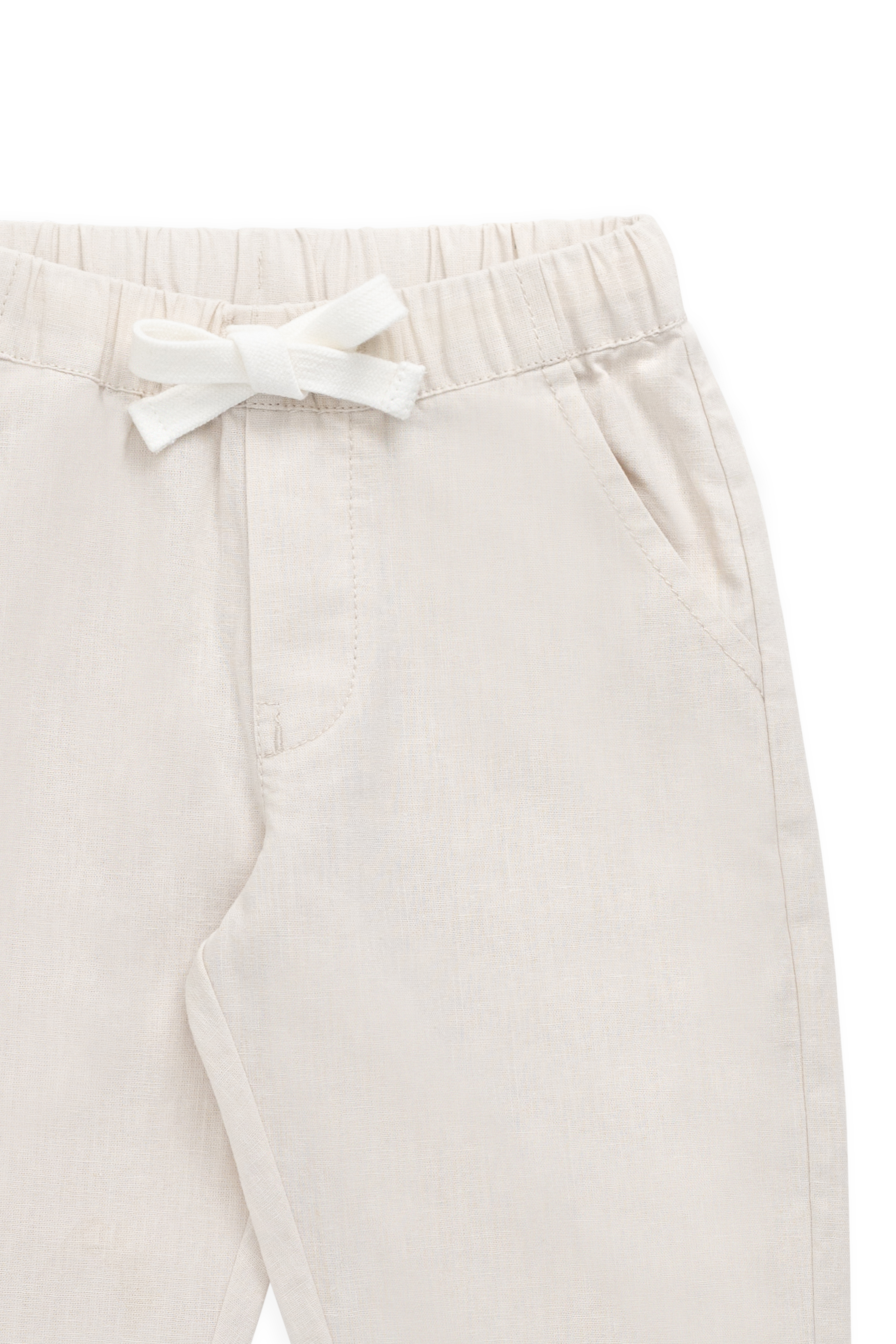 Pantalon droit décontracté en lin de coton naturel uni avec taille élastique pour enfants de 6 mois à 10 ans