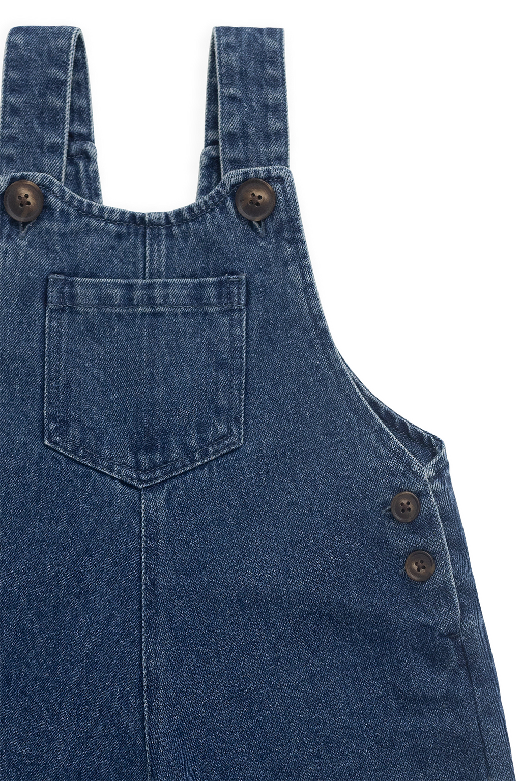 Salopette classique en jean de coton uni indigo à jambes larges avec bavette et bretelles pour enfants de 6 mois à 10 ans