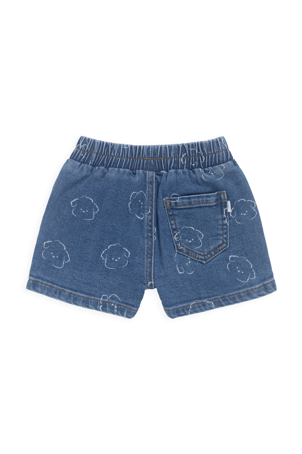 Short décontracté en jean avec visage de chien en coton stretch, taille élastique et poches fonctionnelles pour enfants de 6 mois à 6 ans