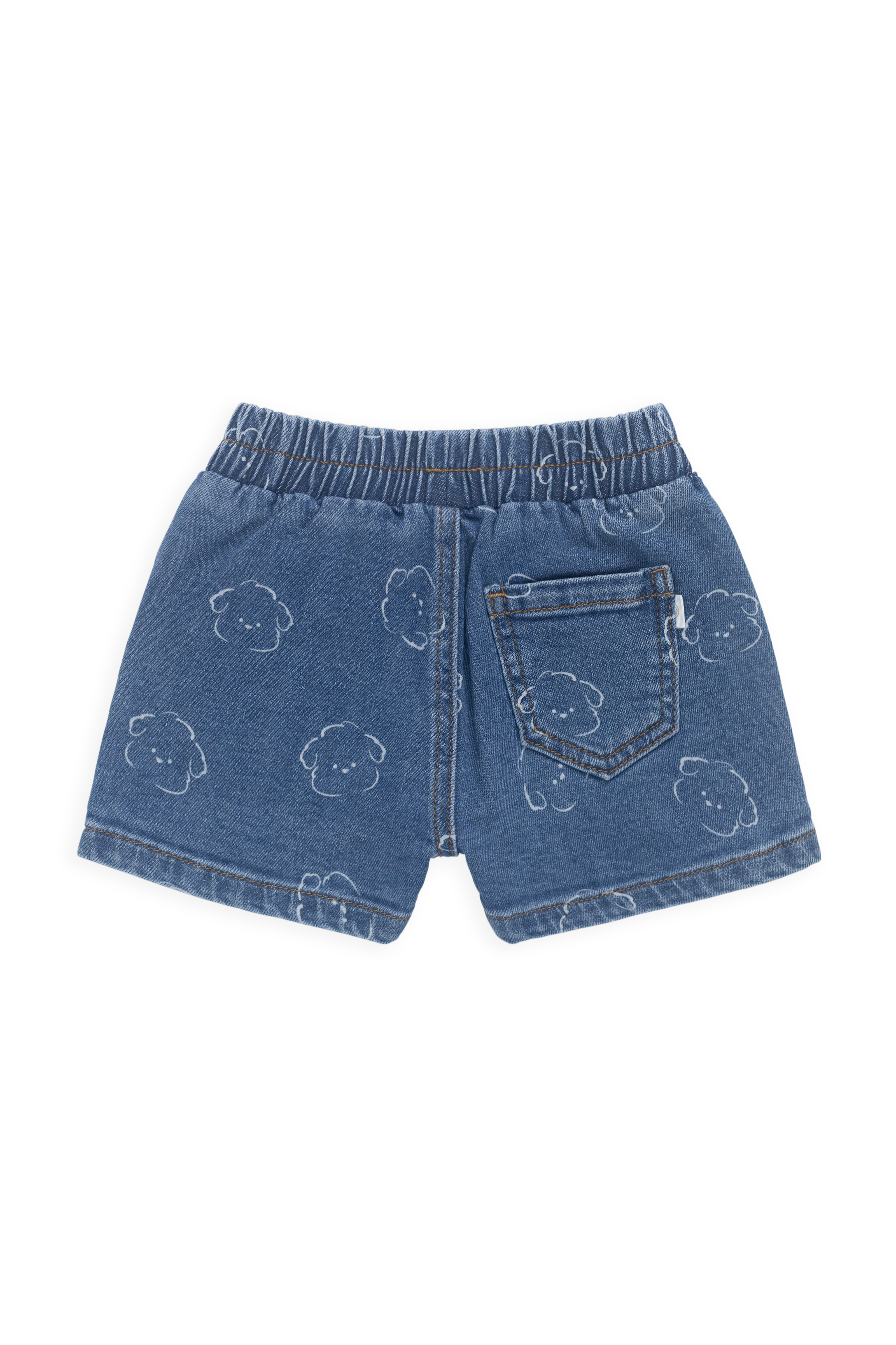 Short décontracté en jean avec visage de chien en coton stretch, taille élastique et poches fonctionnelles pour enfants de 6 mois à 6 ans