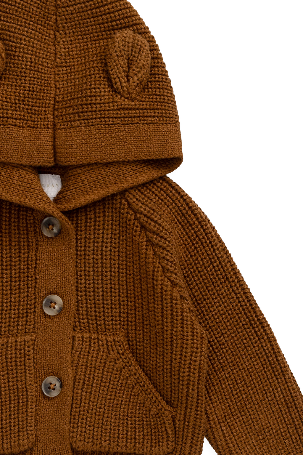 Gilet Doux et Chaud Marron Uni en Coton Tricoté avec Capuche, Détail Oreilles et Boutons pour Enfants 0-6 Ans