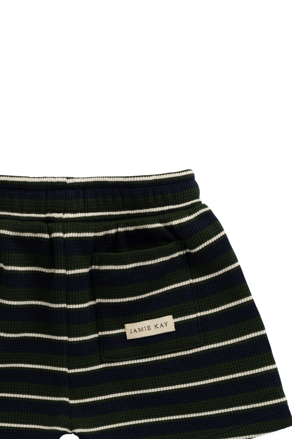 Short en coton biologique gaufré à rayures maritimes bleu marine décontracté avec taille élastique et cordon de serrage pour enfants de 6 mois à 8 ans
