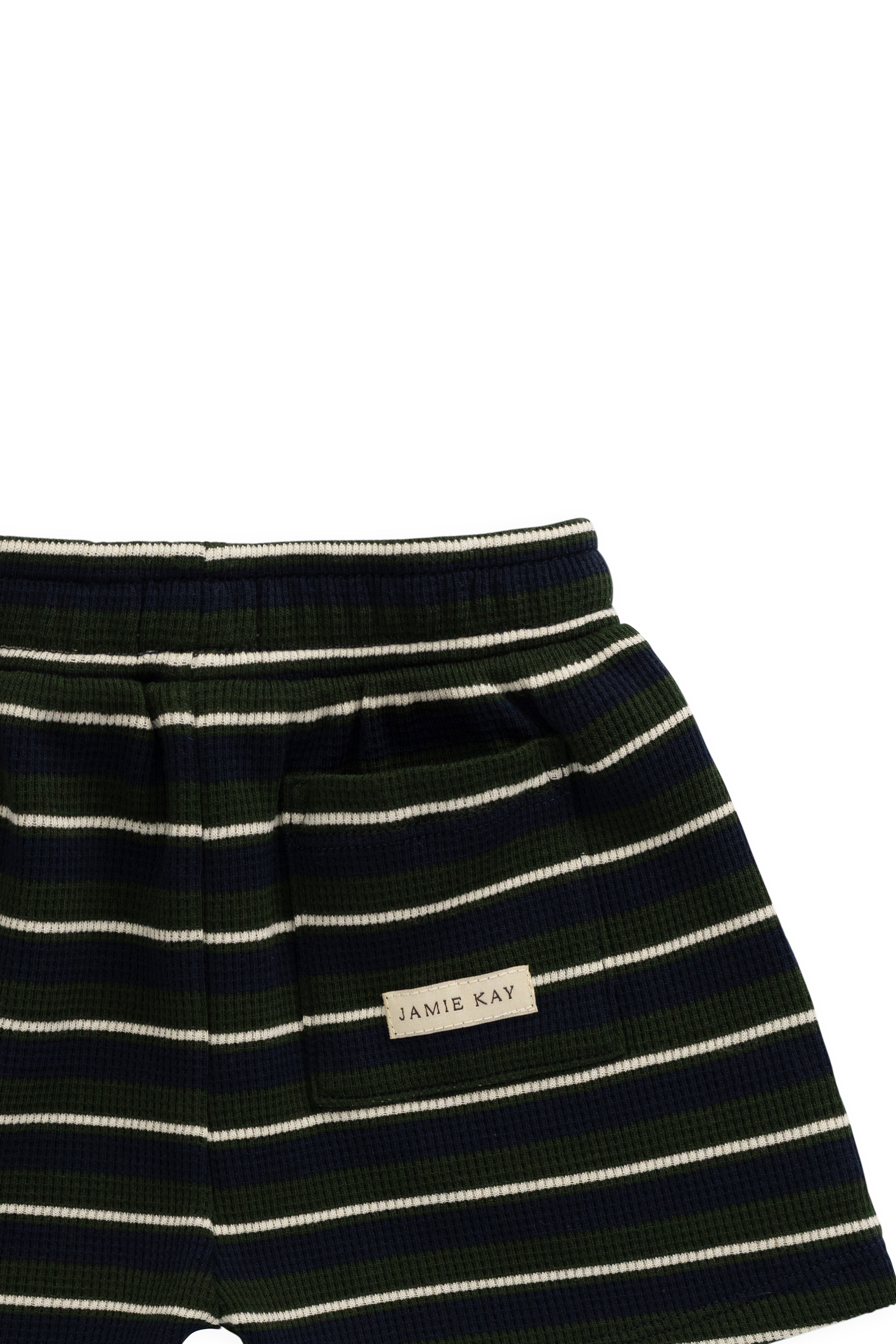 Short en coton biologique gaufré à rayures maritimes bleu marine décontracté avec taille élastique et cordon de serrage pour enfants de 6 mois à 8 ans