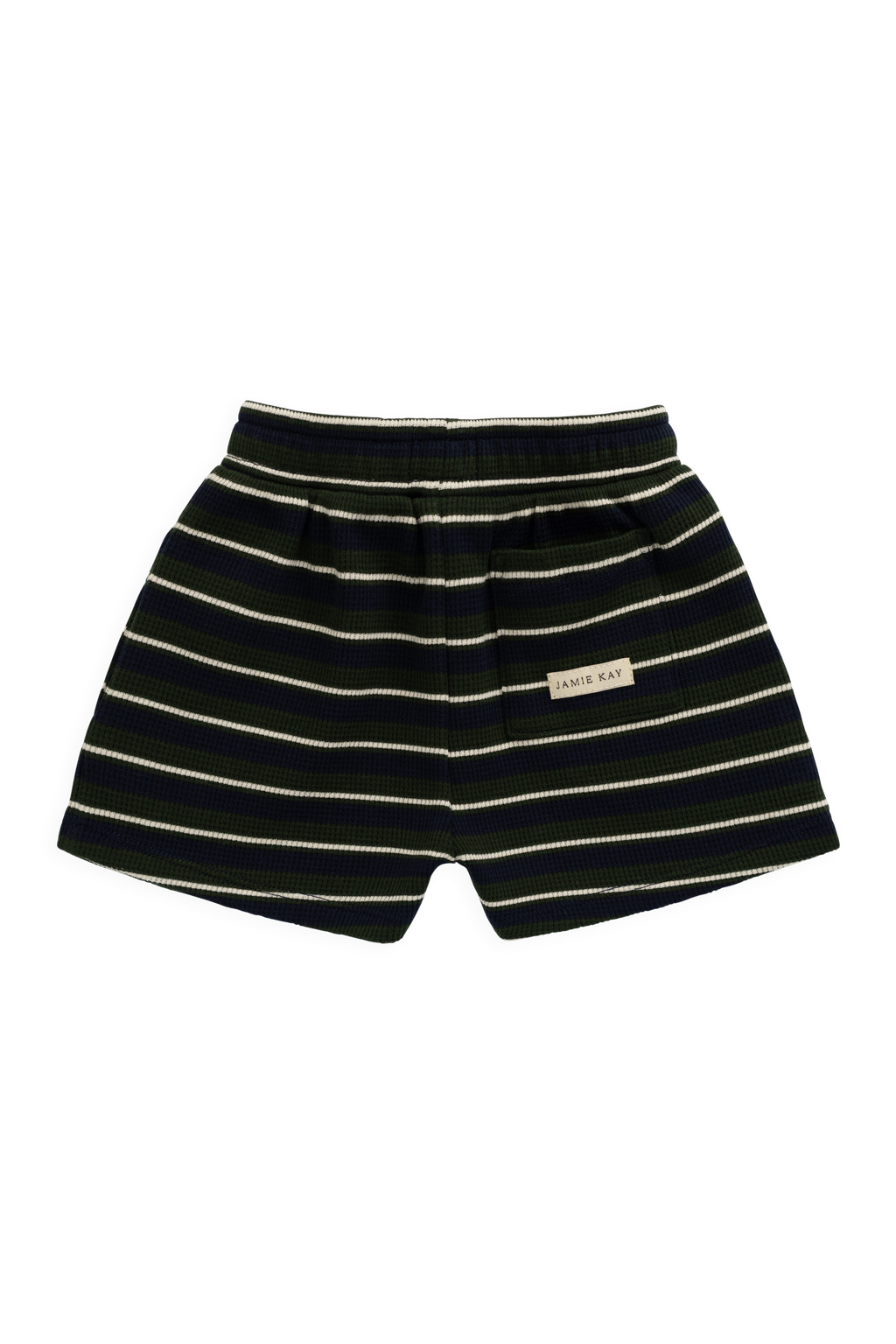 Short en coton biologique gaufré à rayures maritimes bleu marine décontracté avec taille élastique et cordon de serrage pour enfants de 6 mois à 8 ans