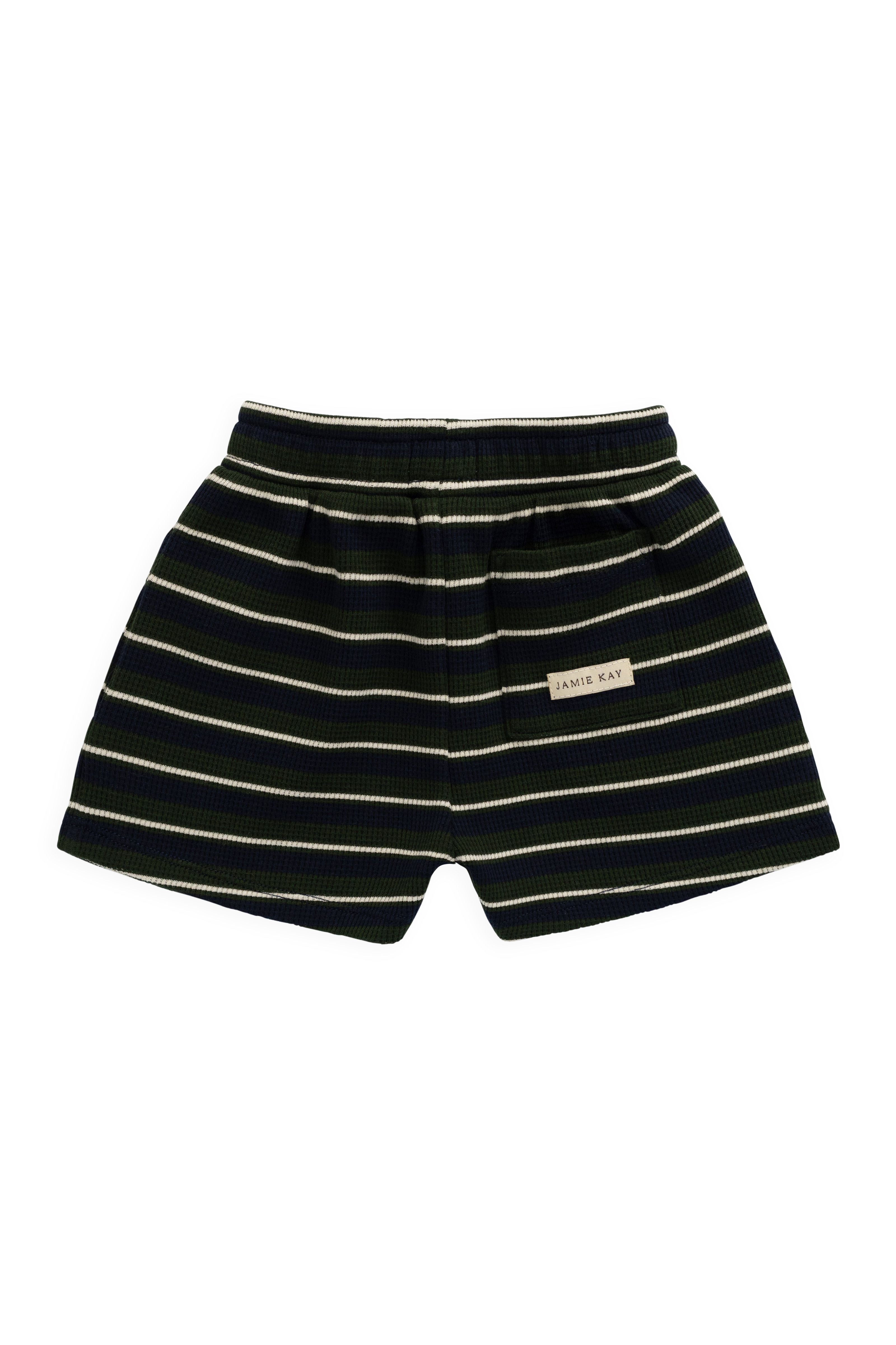 Short en coton biologique gaufré à rayures maritimes bleu marine décontracté avec taille élastique et cordon de serrage pour enfants de 6 mois à 8 ans