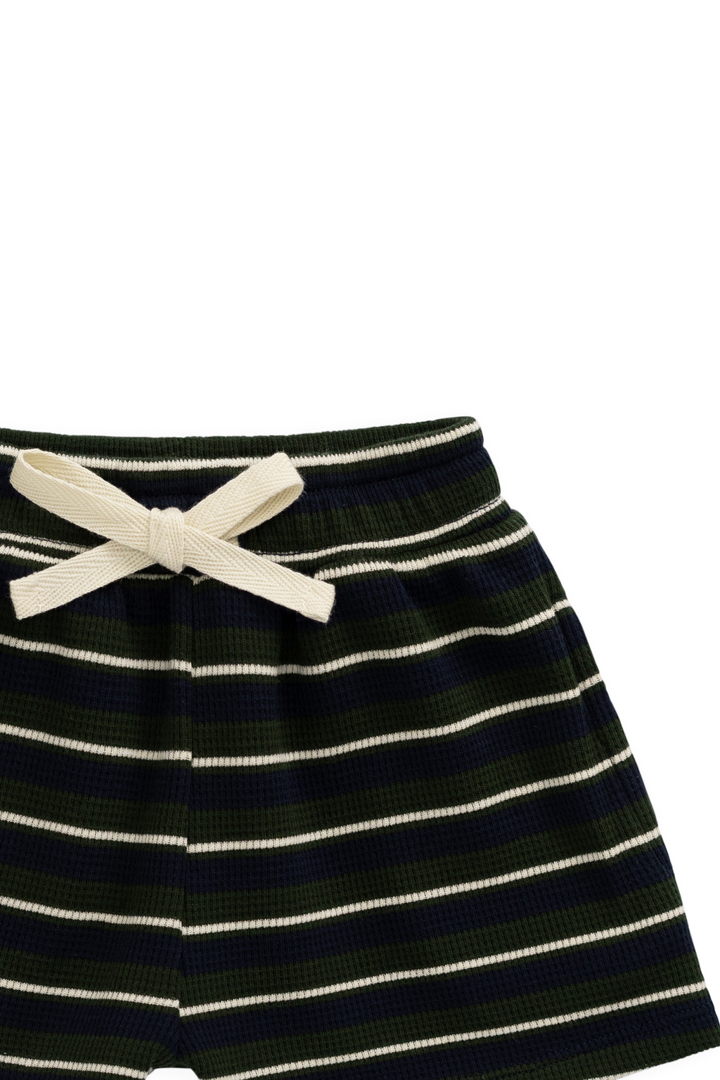 Short en coton biologique gaufré à rayures maritimes bleu marine décontracté avec taille élastique et cordon de serrage pour enfants de 6 mois à 8 ans