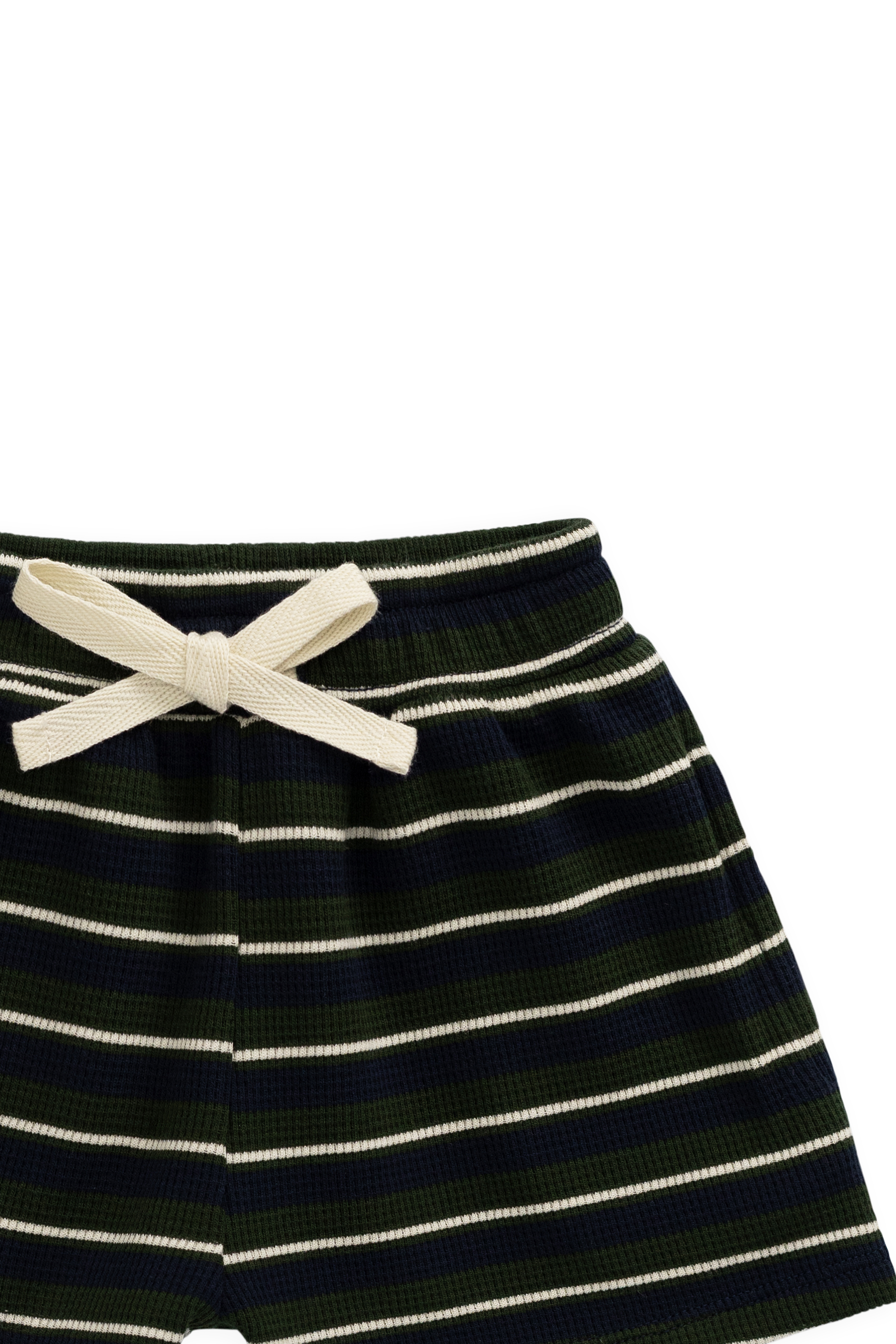 Short en coton biologique gaufré à rayures maritimes bleu marine décontracté avec taille élastique et cordon de serrage pour enfants de 6 mois à 8 ans
