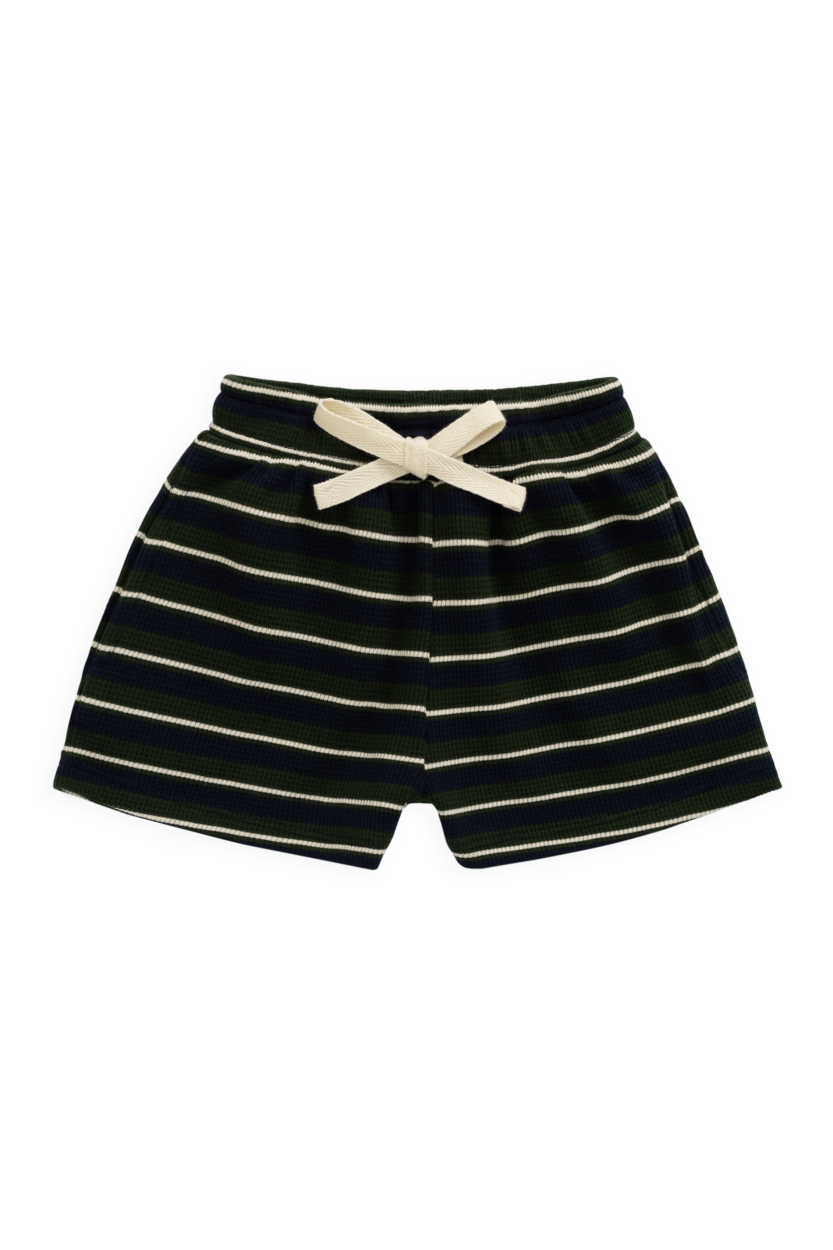 Short en coton biologique gaufré à rayures maritimes bleu marine décontracté avec taille élastique et cordon de serrage pour enfants de 6 mois à 8 ans