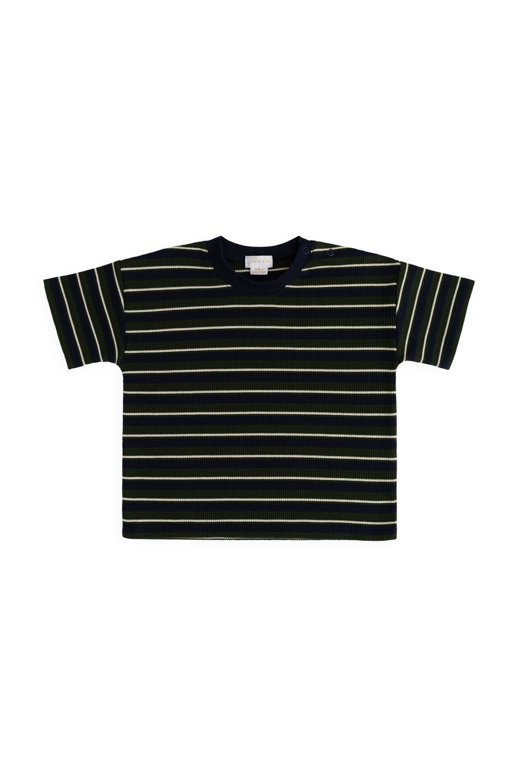 T-shirt décontracté en coton biologique à rayures marinières gaufrées bleu marine, à manches courtes et coupe décontractée pour enfants de 6 mois à 8 ans