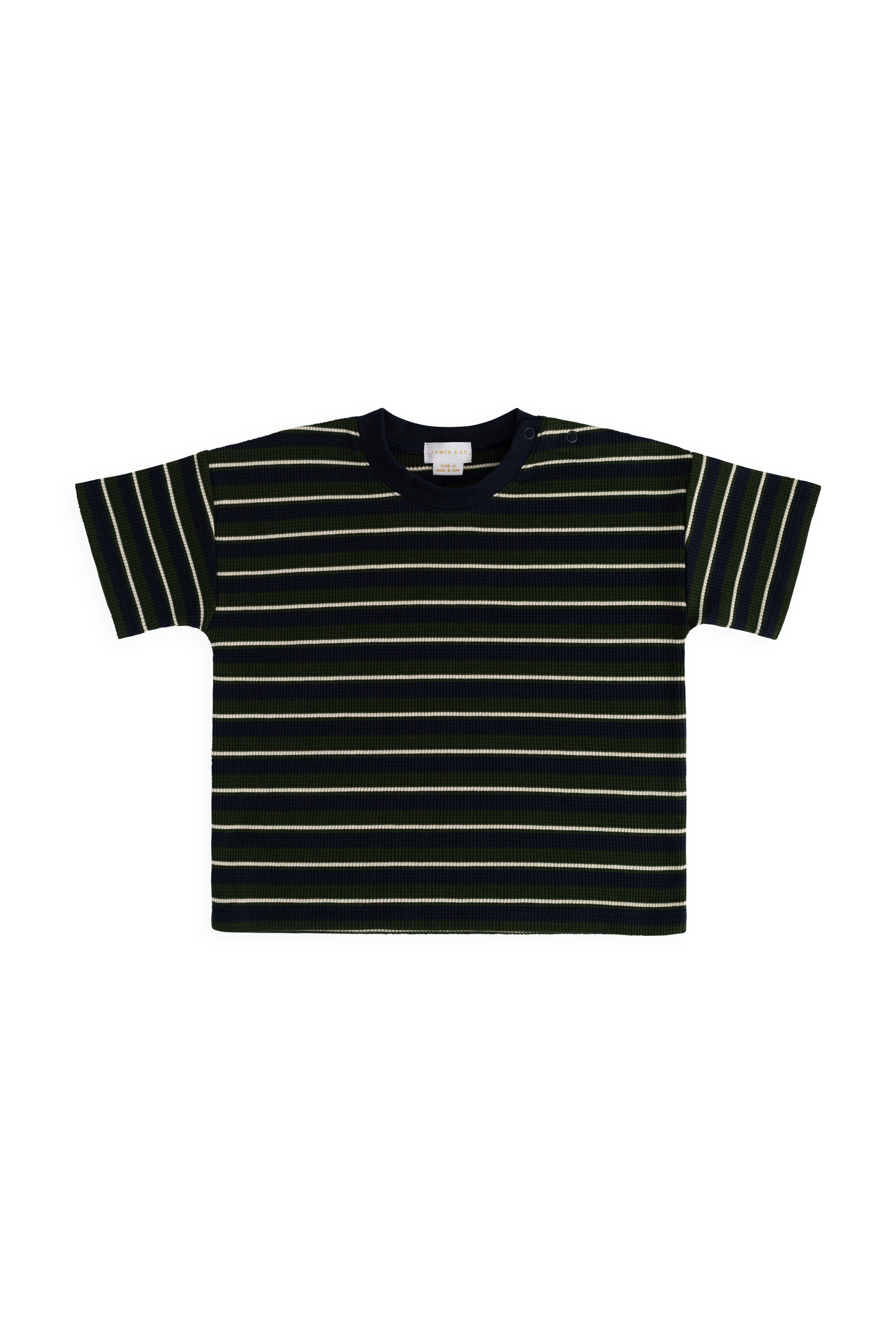 T-shirt décontracté en coton biologique à rayures marinières gaufrées bleu marine, à manches courtes et coupe décontractée pour enfants de 6 mois à 8 ans