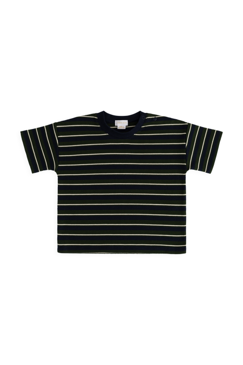 T-shirt décontracté en coton biologique à rayures marinières gaufrées bleu marine, à manches courtes et coupe décontractée pour enfants de 6 mois à 8 ans